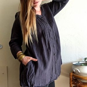 🍂 FLAX Gray Linen Button Tunic Top w/Pockets